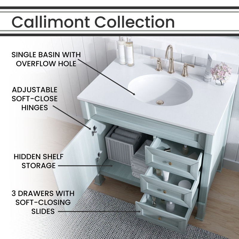 Callimont Elegance 36'' Pre-Assembled Bathroom Vanity Set with Artificial Stone Top in Blue