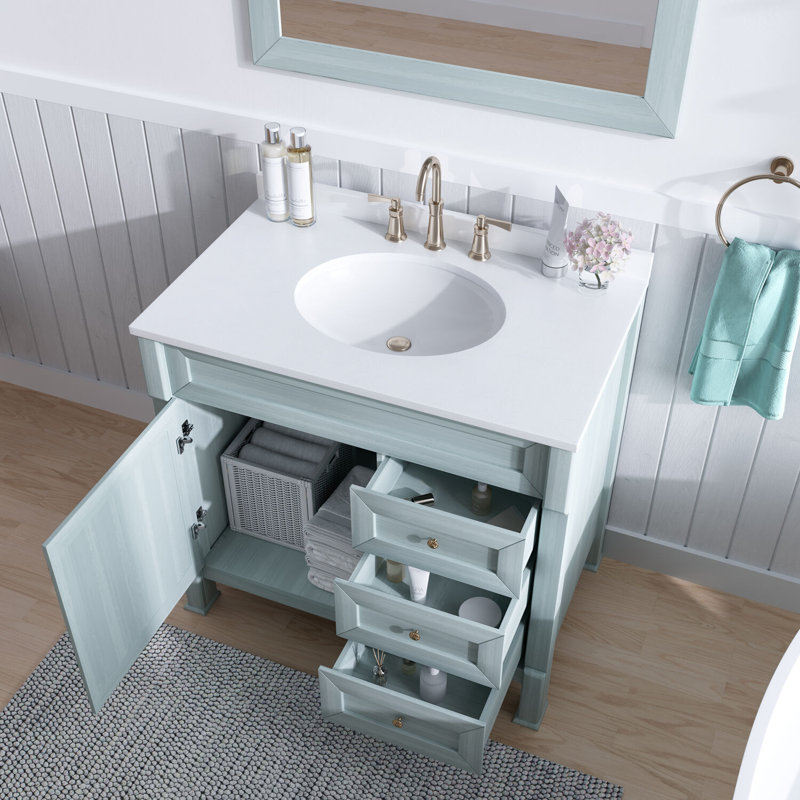 Callimont Elegance 36'' Pre-Assembled Bathroom Vanity Set with Artificial Stone Top in Blue