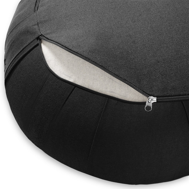 Black Organic Cotton Round Meditation Cushion with Buckwheat Fill