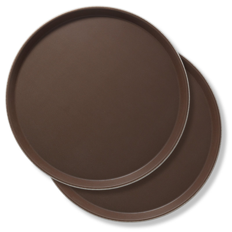 Jubilee 14" Round Brown Non-Skid Restaurant Serving Trays, Set of 2
