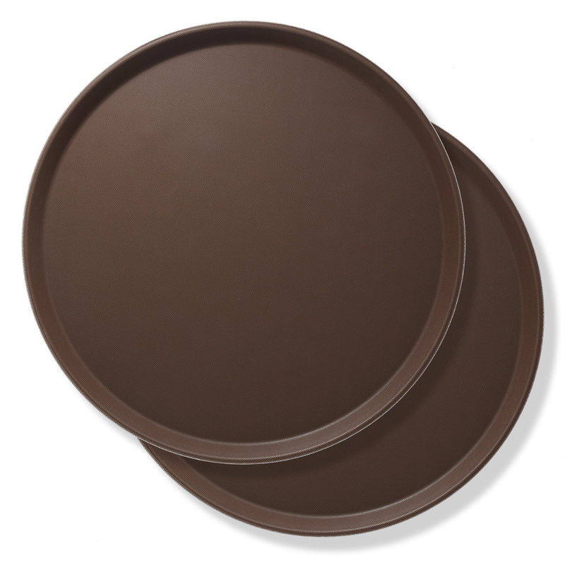 18" Brown Non-Skid Round Plastic Serving Trays, Set of 2