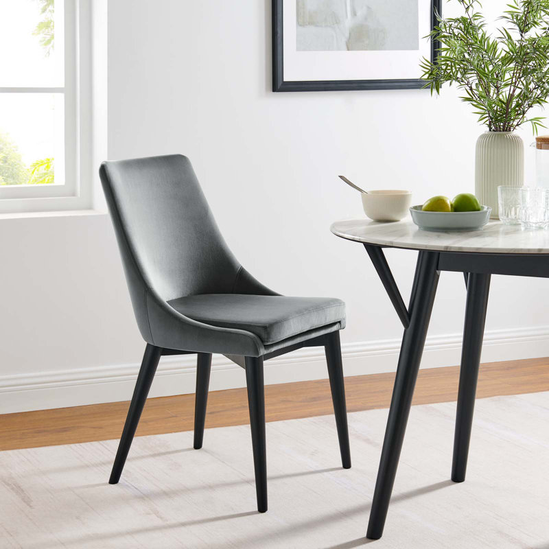 Gray Velvet Upholstered Side Chair with Wood and Metal Legs