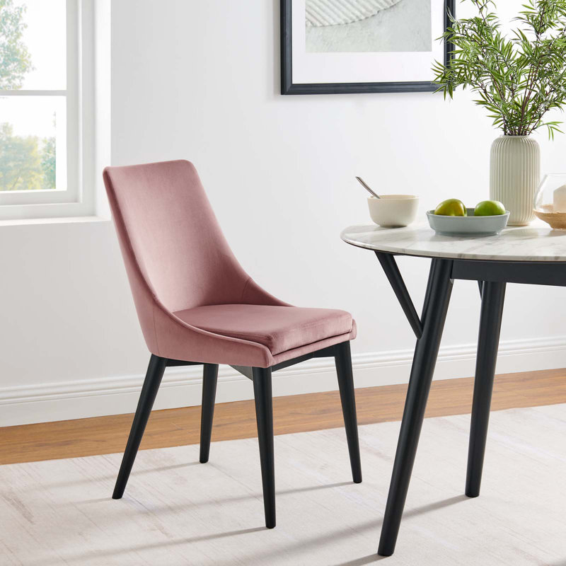 Dusty Rose Velvet & Wood Vintage Modern Dining Chair