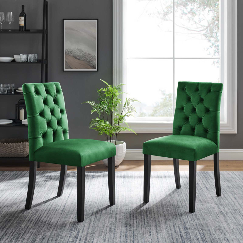 Elegant Emerald Velvet Upholstered Side Chair with Wood Legs