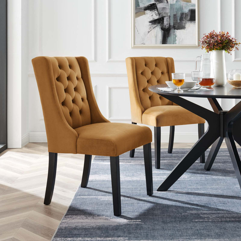Cognac Velvet Upholstered Wood Dining Chairs - Set of 2
