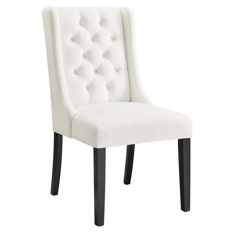 Elegance White Velvet Upholstered Side Chair with Solid Wood Frame