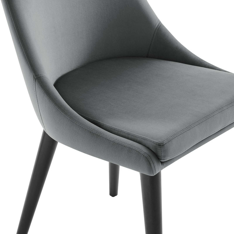 Gray Velvet Upholstered Side Chair with Wood and Metal Legs