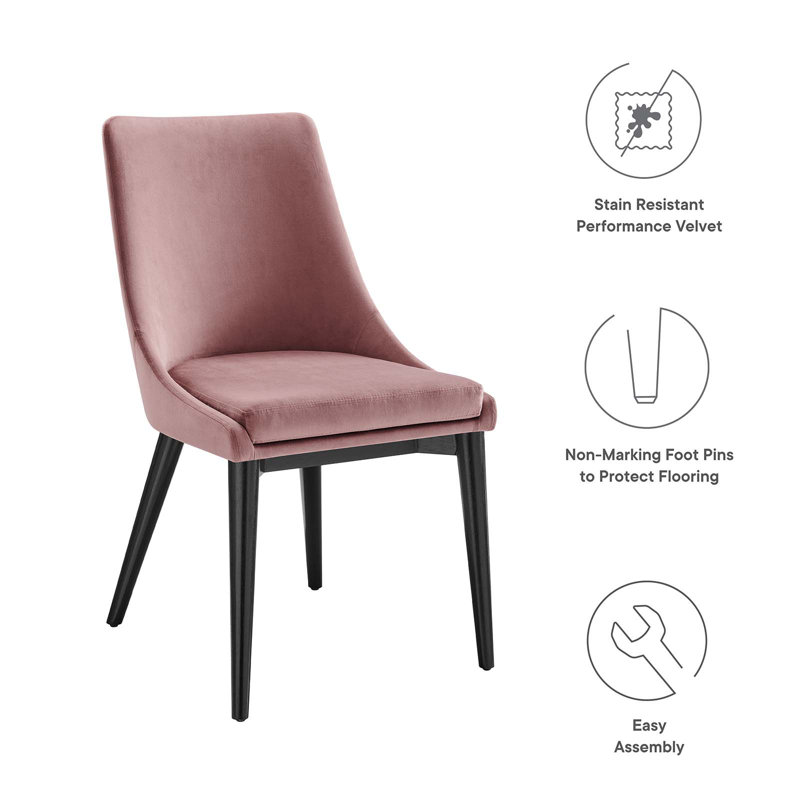 Dusty Rose Velvet & Wood Vintage Modern Dining Chair