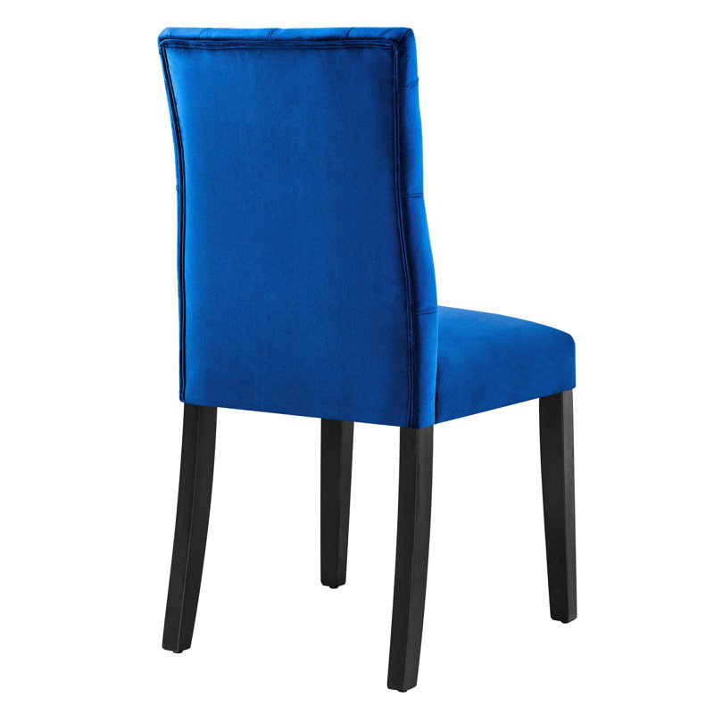 Elegant Navy Velvet Upholstered Dining Side Chair with Wooden Legs