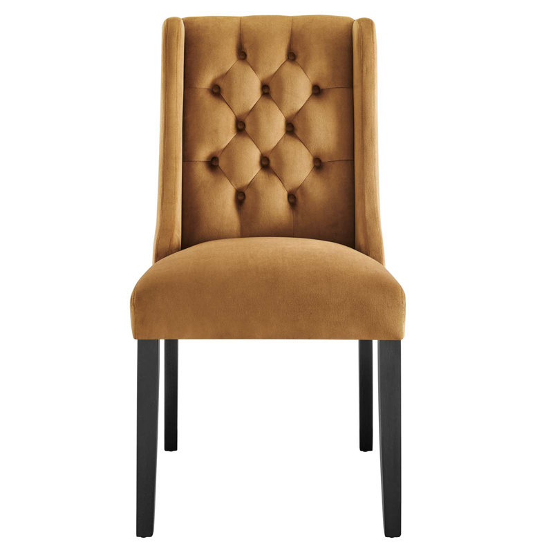 Cognac Velvet Upholstered Wood Dining Chairs - Set of 2