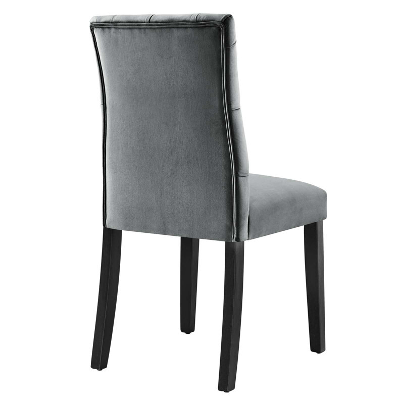 Gray Velvet Upholstered Side Chair with Wood Legs
