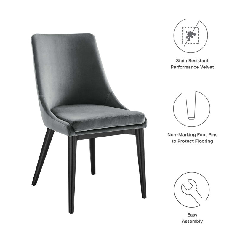 Gray Velvet Upholstered Side Chair with Wood and Metal Legs
