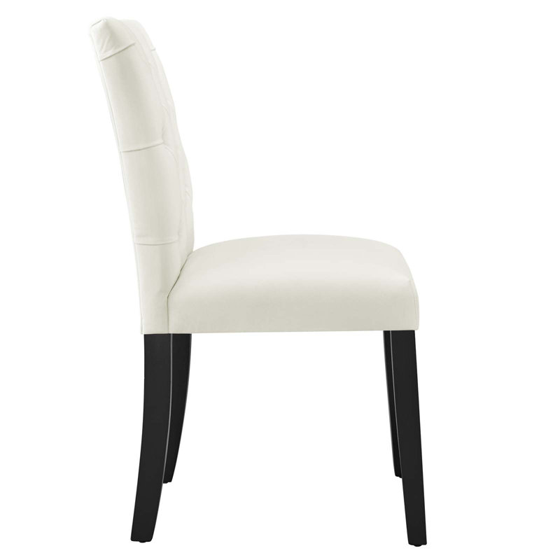 White Velvet Upholstered Dining Chairs with Wood Legs - Set of 2