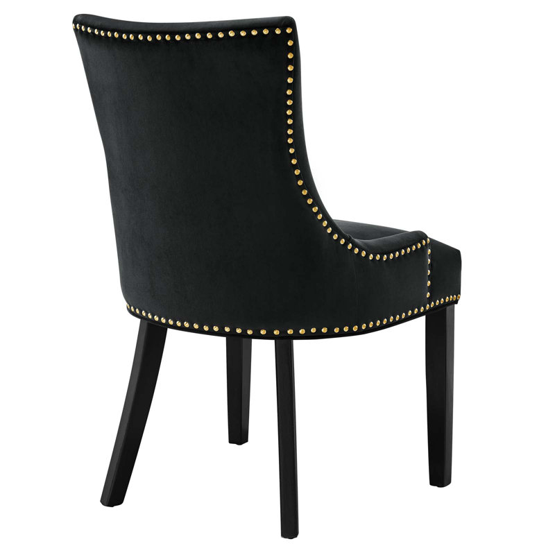 Marquis Hourglass Black Velvet Upholstered Side Chair with Wood Legs