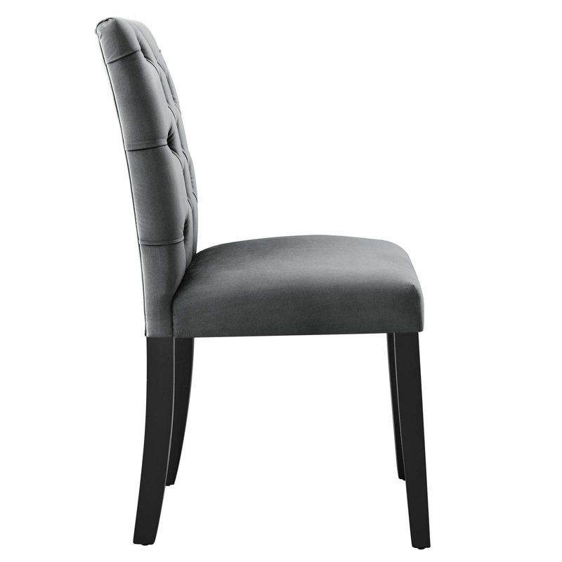 Gray Velvet Upholstered Side Chair with Wood Legs