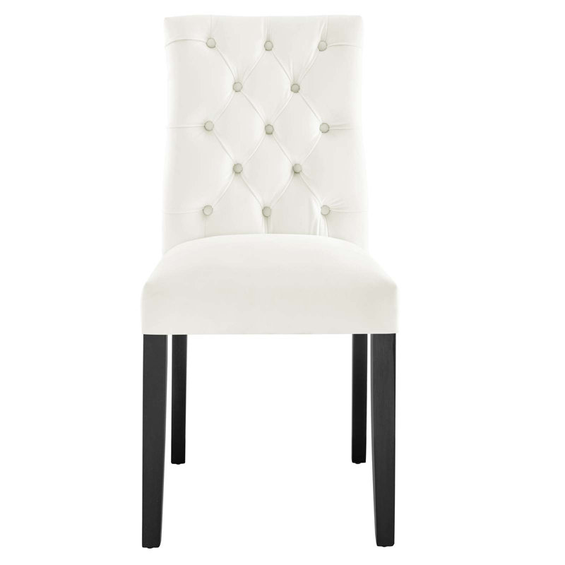 White Velvet Upholstered Dining Chairs with Wood Legs - Set of 2