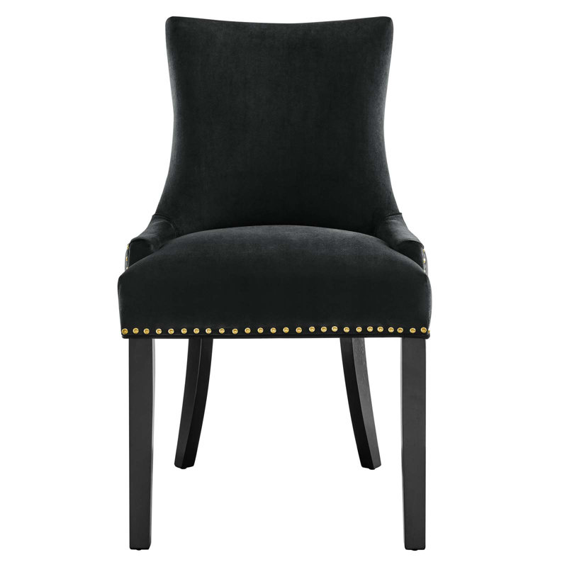 Marquis Hourglass Black Velvet Upholstered Side Chair with Wood Legs