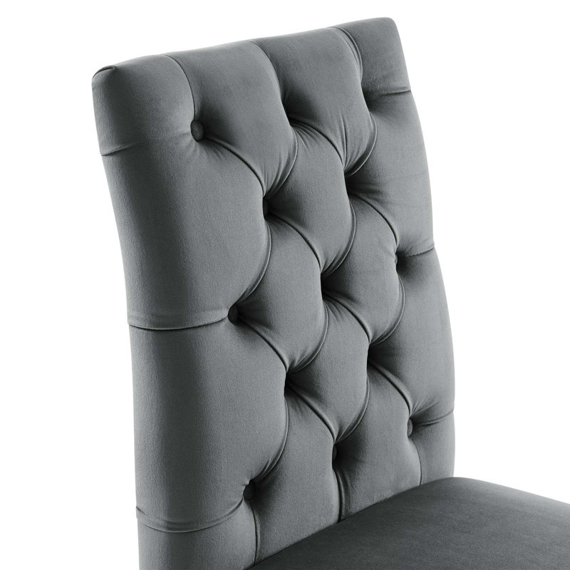Gray Velvet Upholstered Side Chair with Wood Legs
