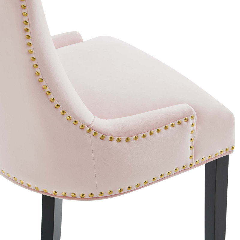 Pink Velvet Upholstered Dining Chairs with Wood Legs