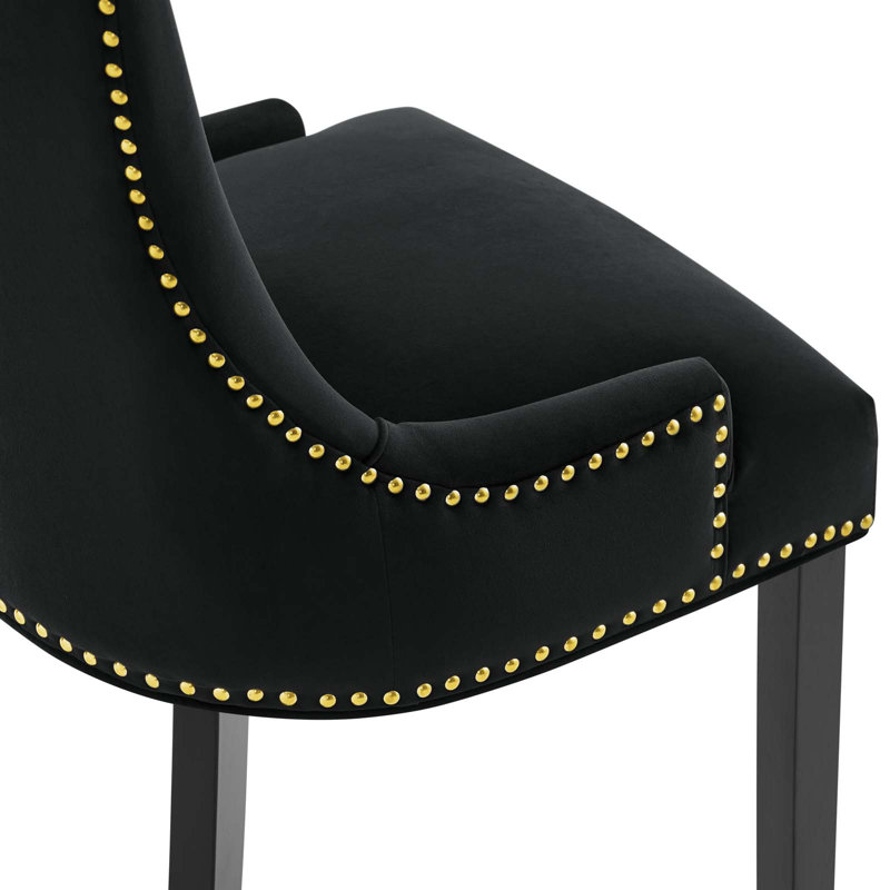 Marquis Hourglass Black Velvet Upholstered Side Chair with Wood Legs