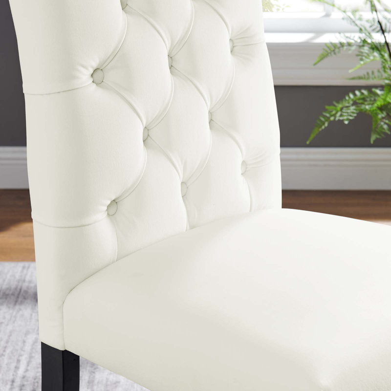 White Velvet Upholstered Dining Chairs with Wood Legs - Set of 2