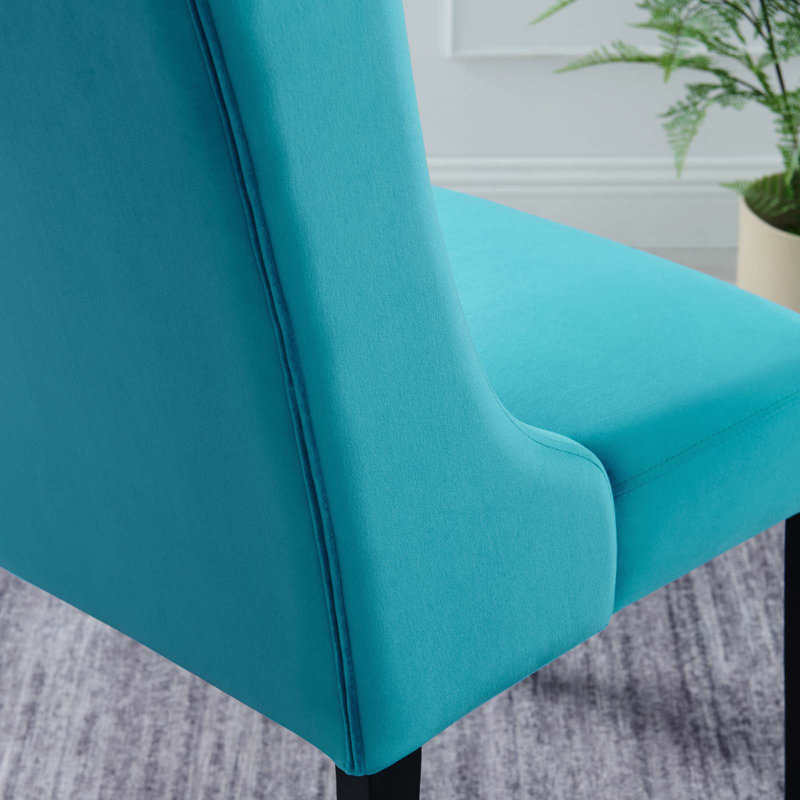 Blue Velvet Upholstered Side Chair with Wood Legs