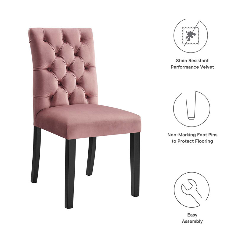 Dusty Rose Velvet Curvy Tufted Side Chair with Wood Legs
