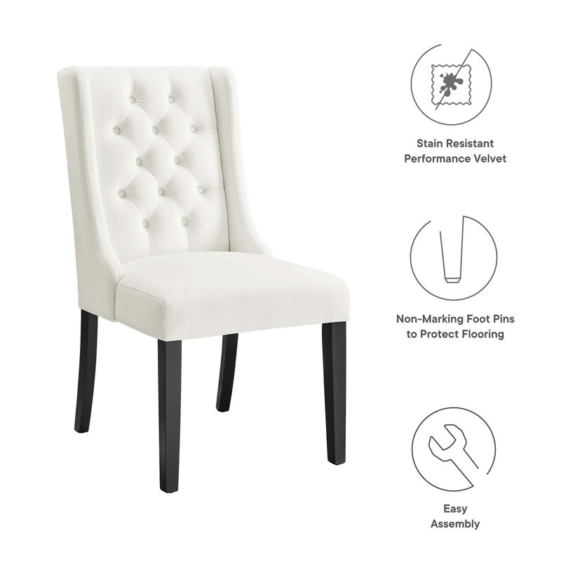 Elegance White Velvet Upholstered Side Chair with Solid Wood Frame