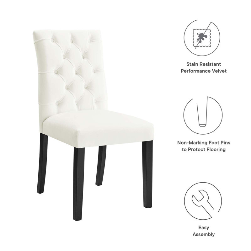 White Velvet Upholstered Dining Chairs with Wood Legs - Set of 2
