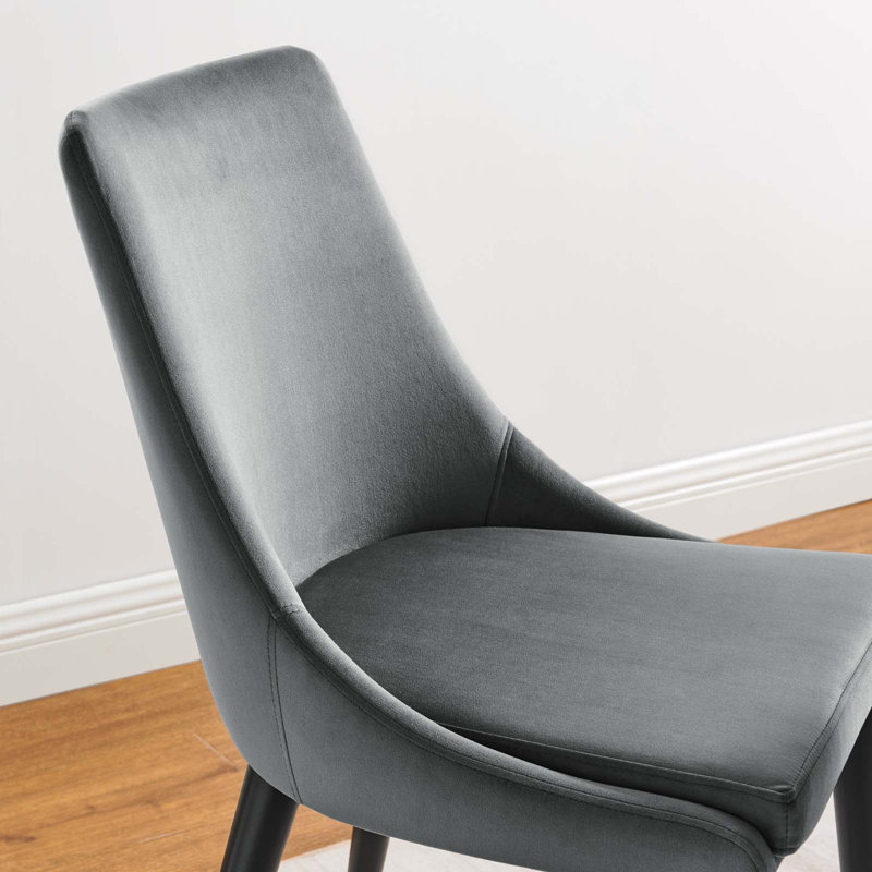 Gray Velvet Upholstered Side Chair with Wood and Metal Legs