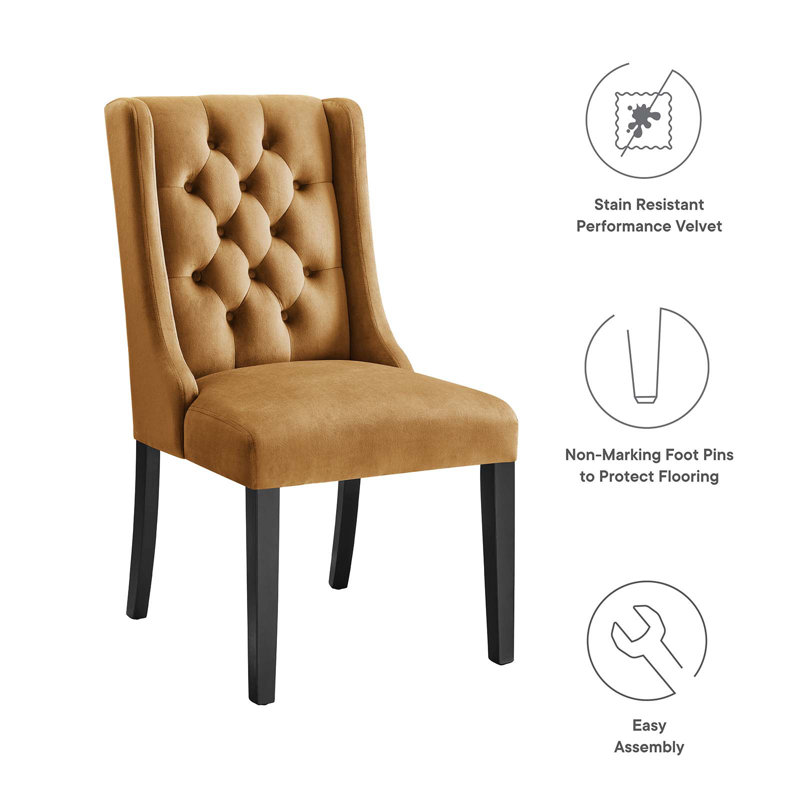 Cognac Velvet Upholstered Wood Dining Chairs - Set of 2