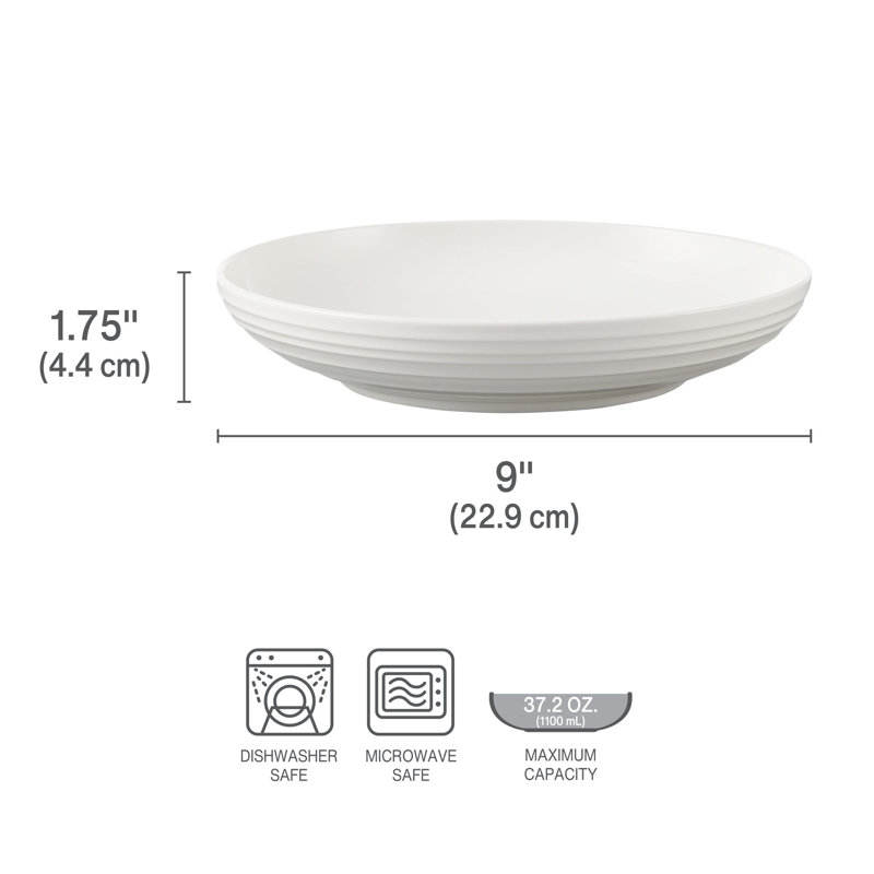 White Ceramic Ribbed 9-Inch Pasta Bowls, Set of 4