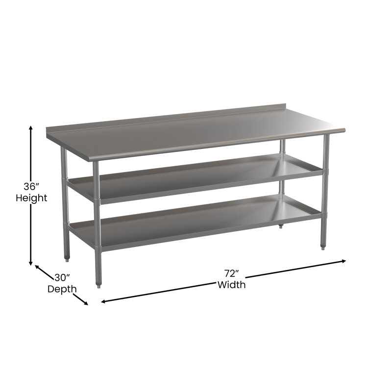 Contemporary 72"x30" Stainless Steel Kitchen Work Table with Shelves