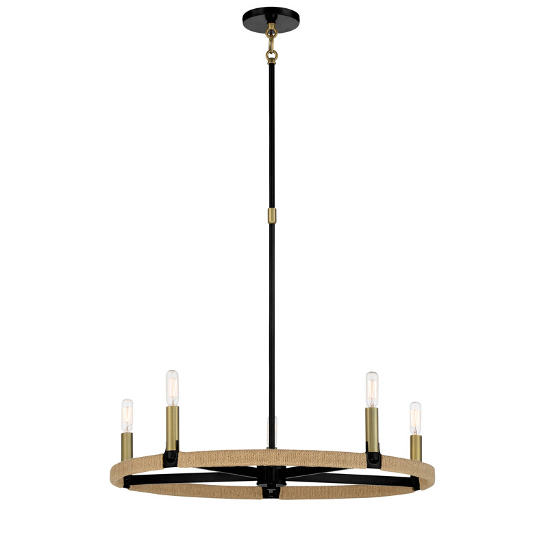 Mini 5-Light Wagon Wheel Chandelier in Coal and Soft Brass