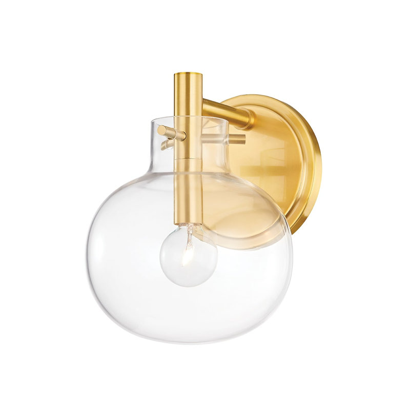 Elegant Aged Brass Dimmable Wall Sconce with Clear Globe