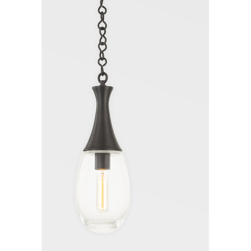 Black Brass and Clear Glass Pendant Light
