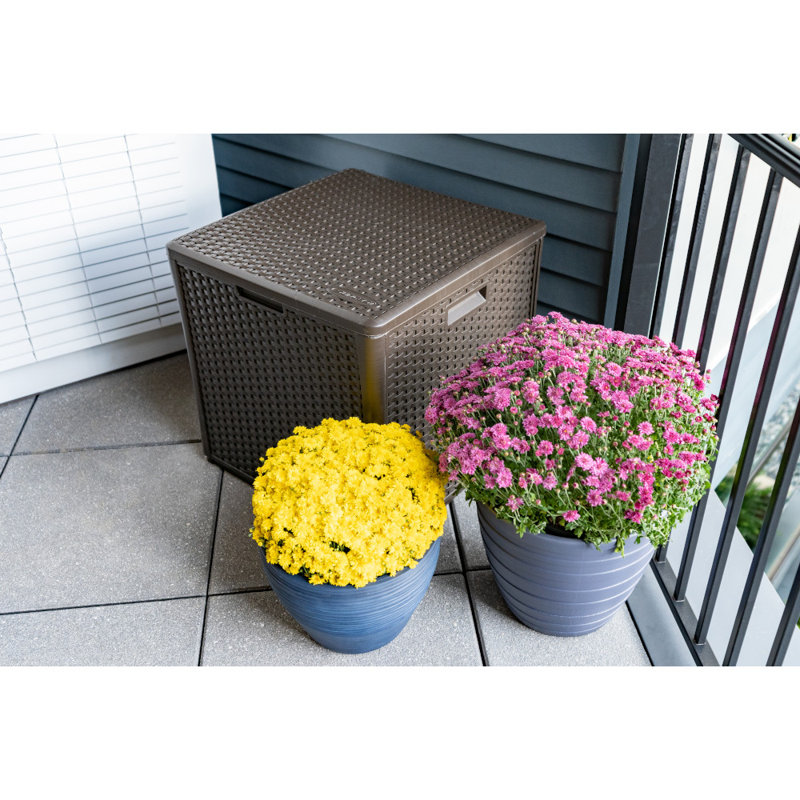 Large Brown Wicker 60-Gal Lockable Deck Storage Cube