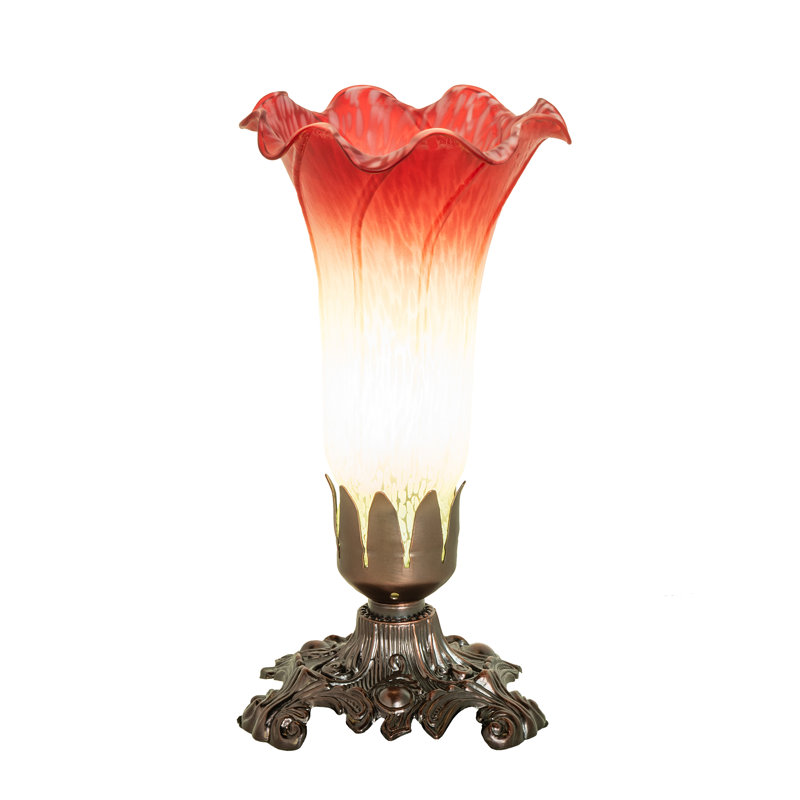 Elegant Seafoam & Cranberry Pond Lily Stained Glass Table Lamp