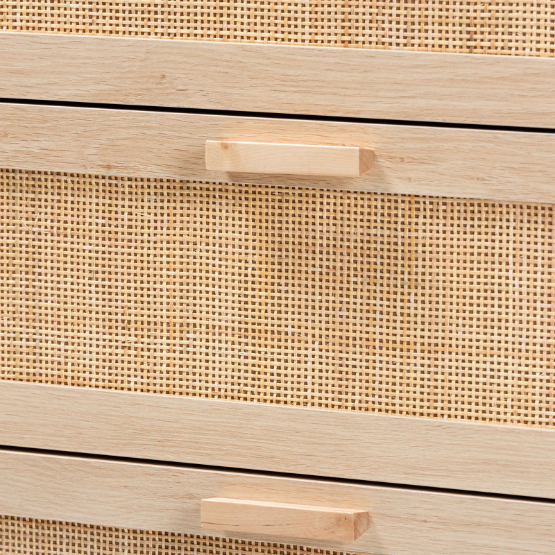 Sebille Light Brown Wood and Rattan 3-Drawer Chest