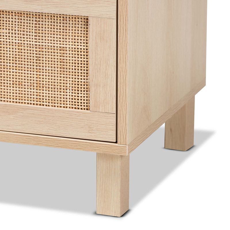 Sebille Light Brown Wood and Rattan 3-Drawer Chest