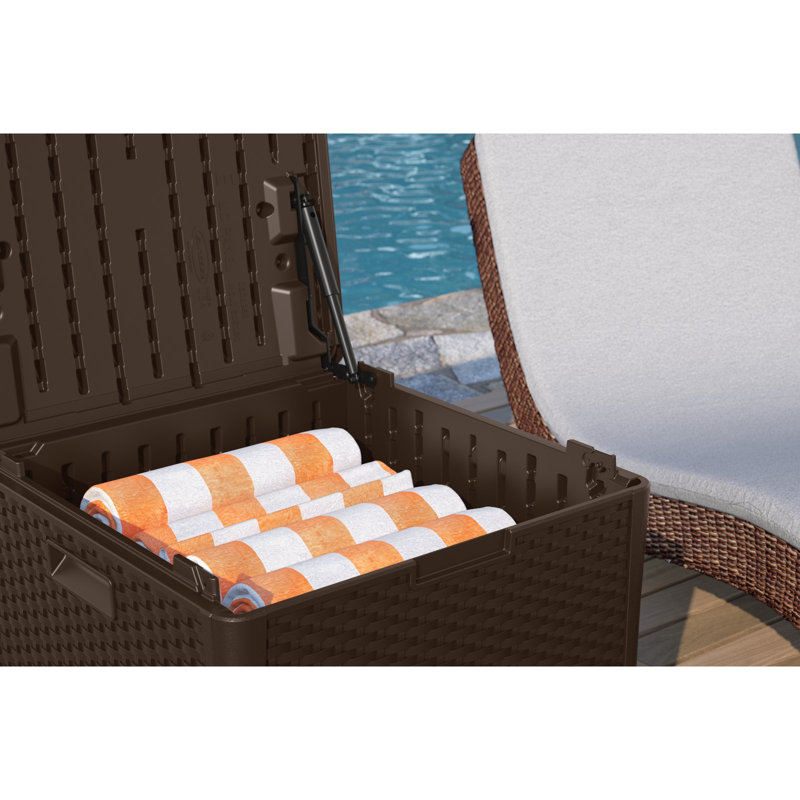 Large Brown Wicker 60-Gal Lockable Deck Storage Cube