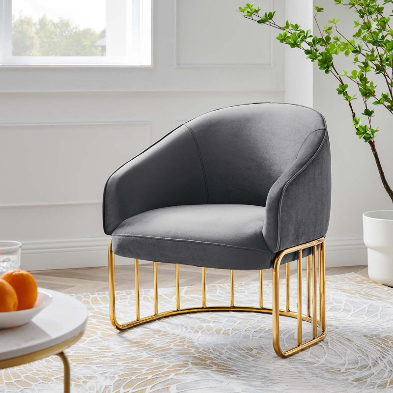 Arcadia Gray Velvet Accent Chair with Gold-Plated Base