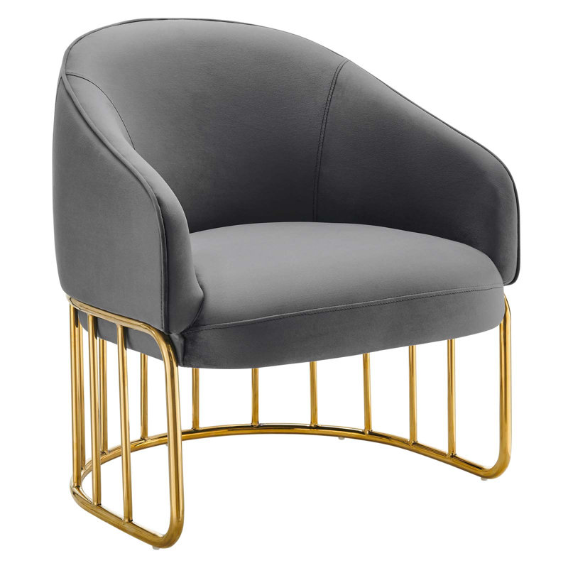 Arcadia Gray Velvet Accent Chair with Gold-Plated Base