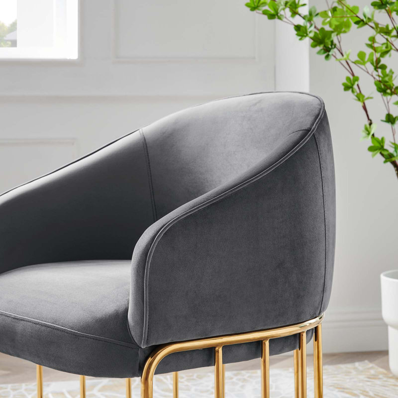 Arcadia Gray Velvet Accent Chair with Gold-Plated Base