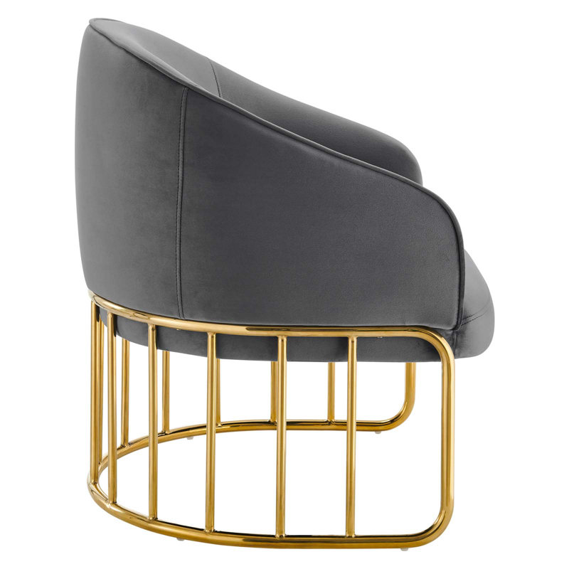 Arcadia Gray Velvet Accent Chair with Gold-Plated Base