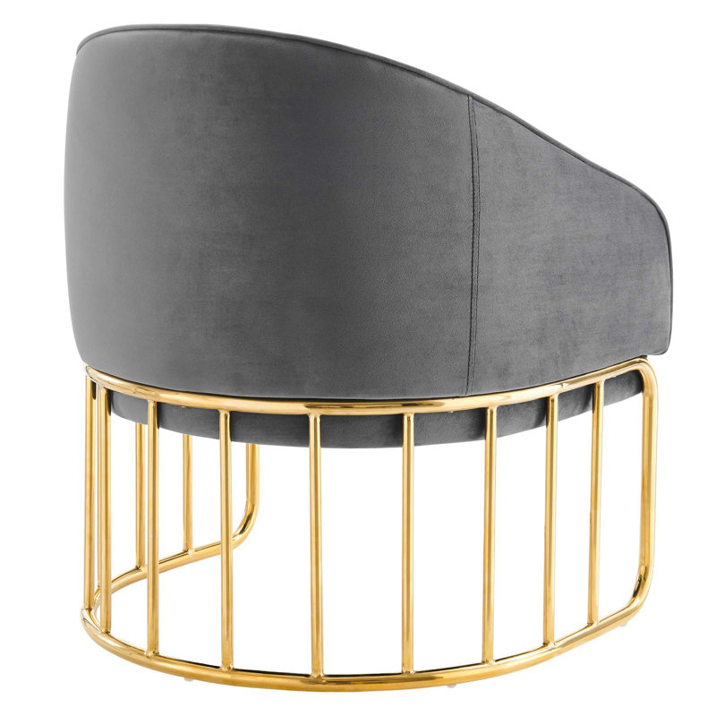 Arcadia Gray Velvet Accent Chair with Gold-Plated Base