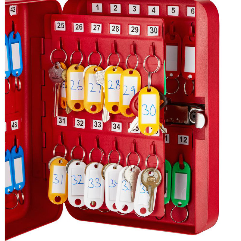 Red Steel Wall-Mount 48-Key Combination Lock Cabinet