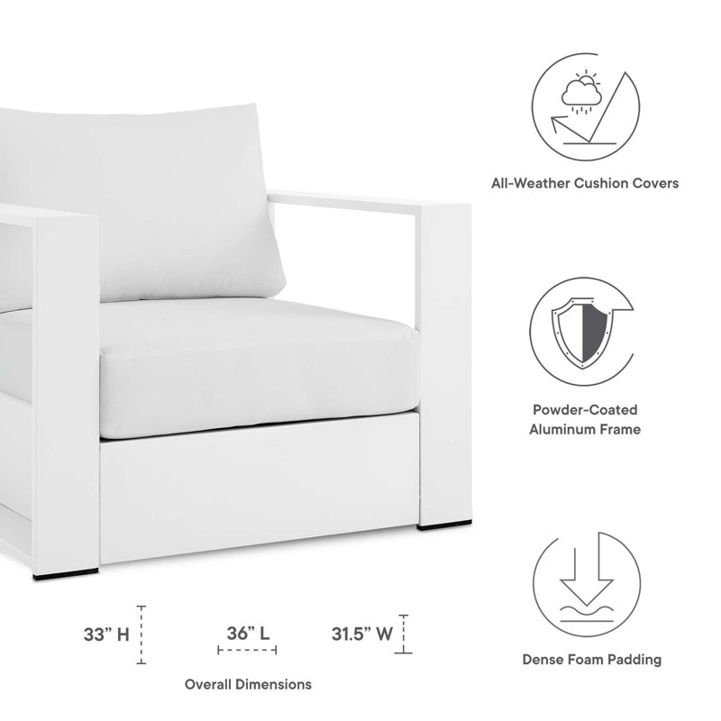 Tahoe Modern White Aluminum Outdoor Armchair with Cushions