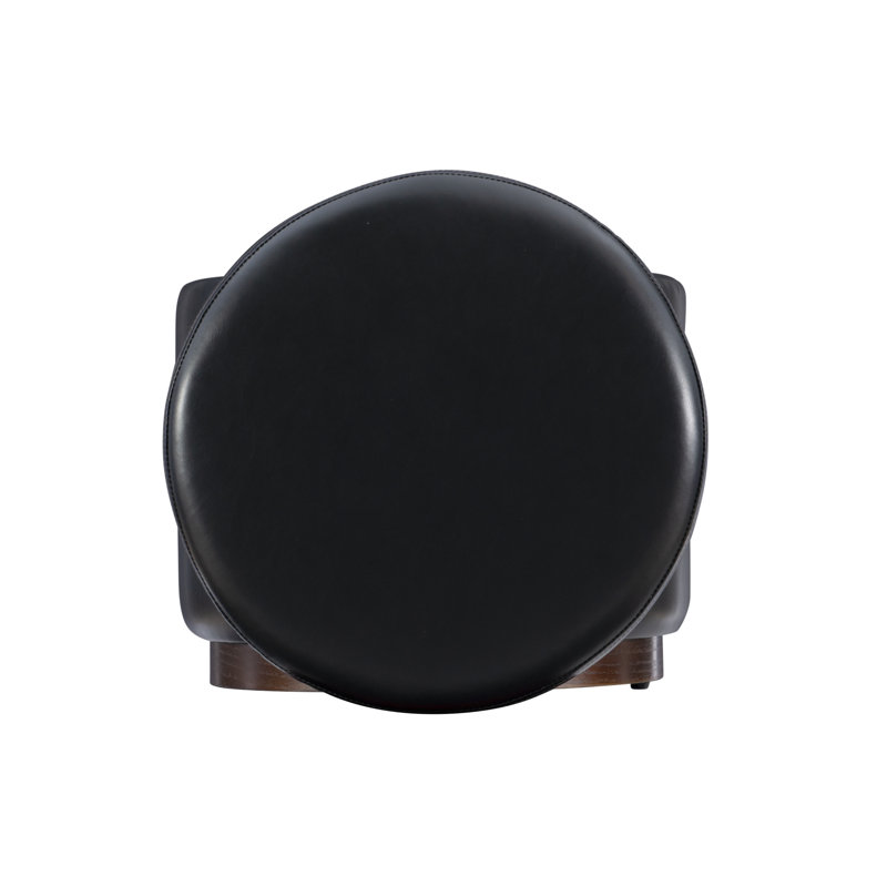 Addilynne Round Black Faux Leather Storage Ottoman