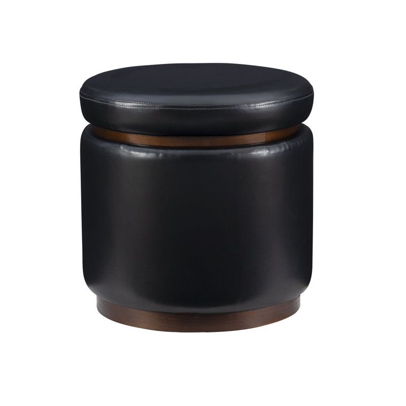 Addilynne Round Black Faux Leather Storage Ottoman